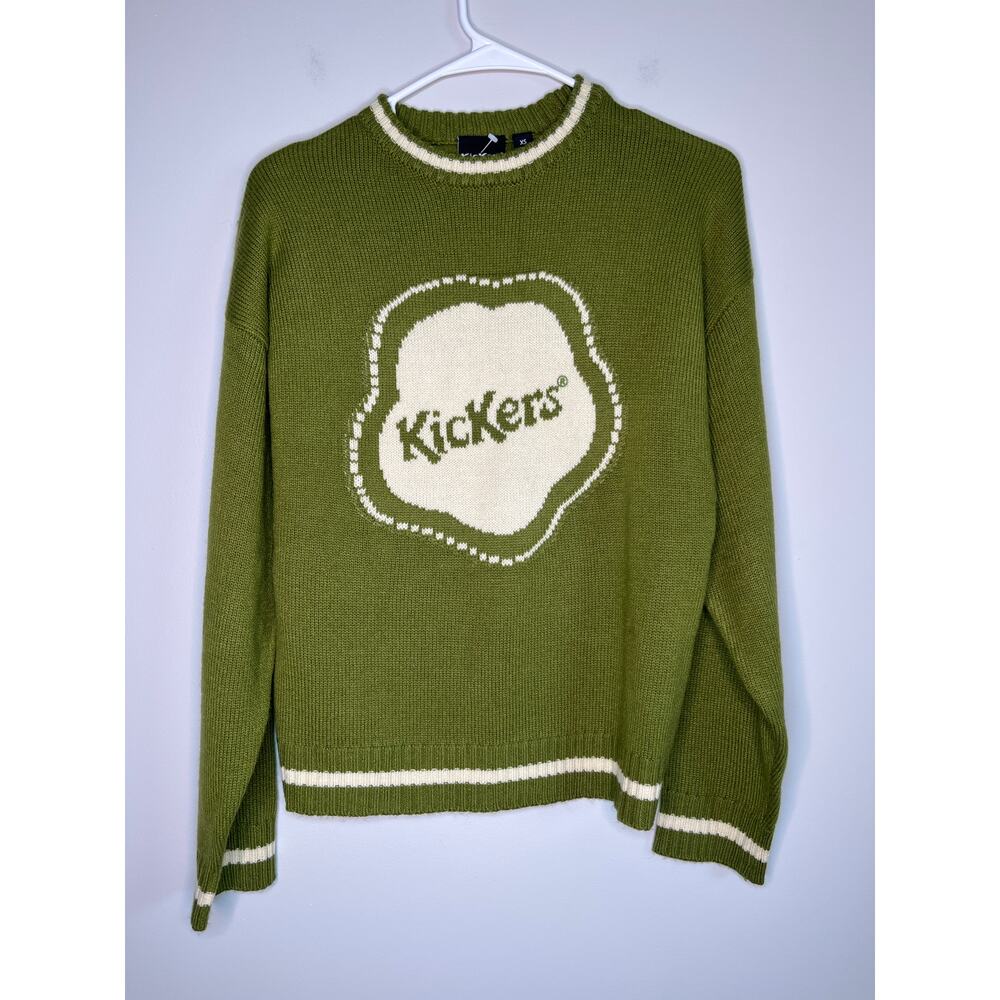NWOT Kickers Classics Avacado Army Green Cream Boxy Pullover Jumper Sweater XS